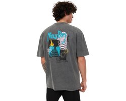 Trendyol Antraciet Oversized/Wide Cut Ronde Hals Korte Mouw Acid Wash Bedrukt T-Shirt Tmnss22Ts0838