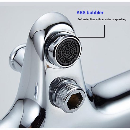 Chroom thermostaatkraan met ABS-beluchter. Zachte waterstroom zonder geluid of spatten.