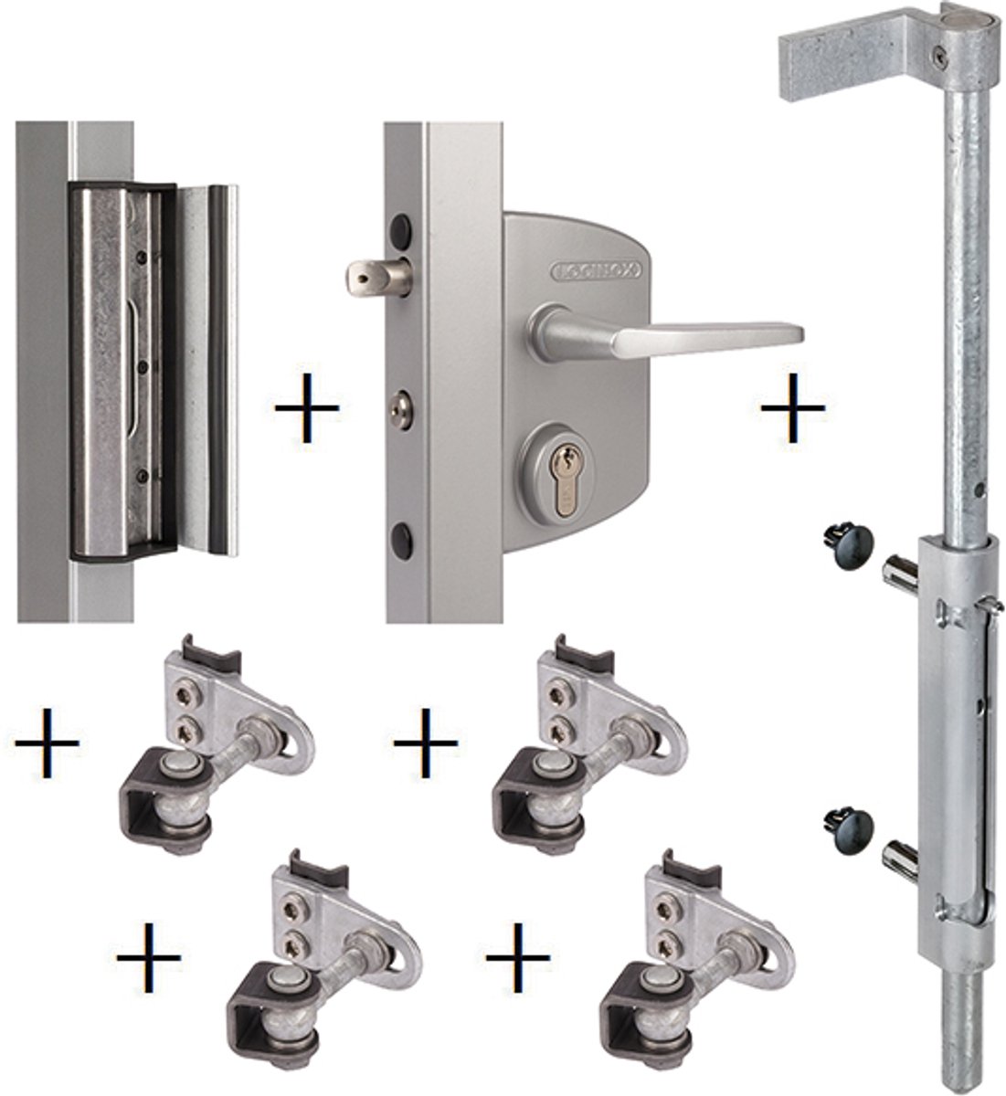 Alberts 415815 LOCINOX slotset, voor 40 mm profielen | Industrieel slot LAKQ U2 + externe grendel VSF + sluitplaat SAKL QF + 180° poortscharnier GBMU4D16