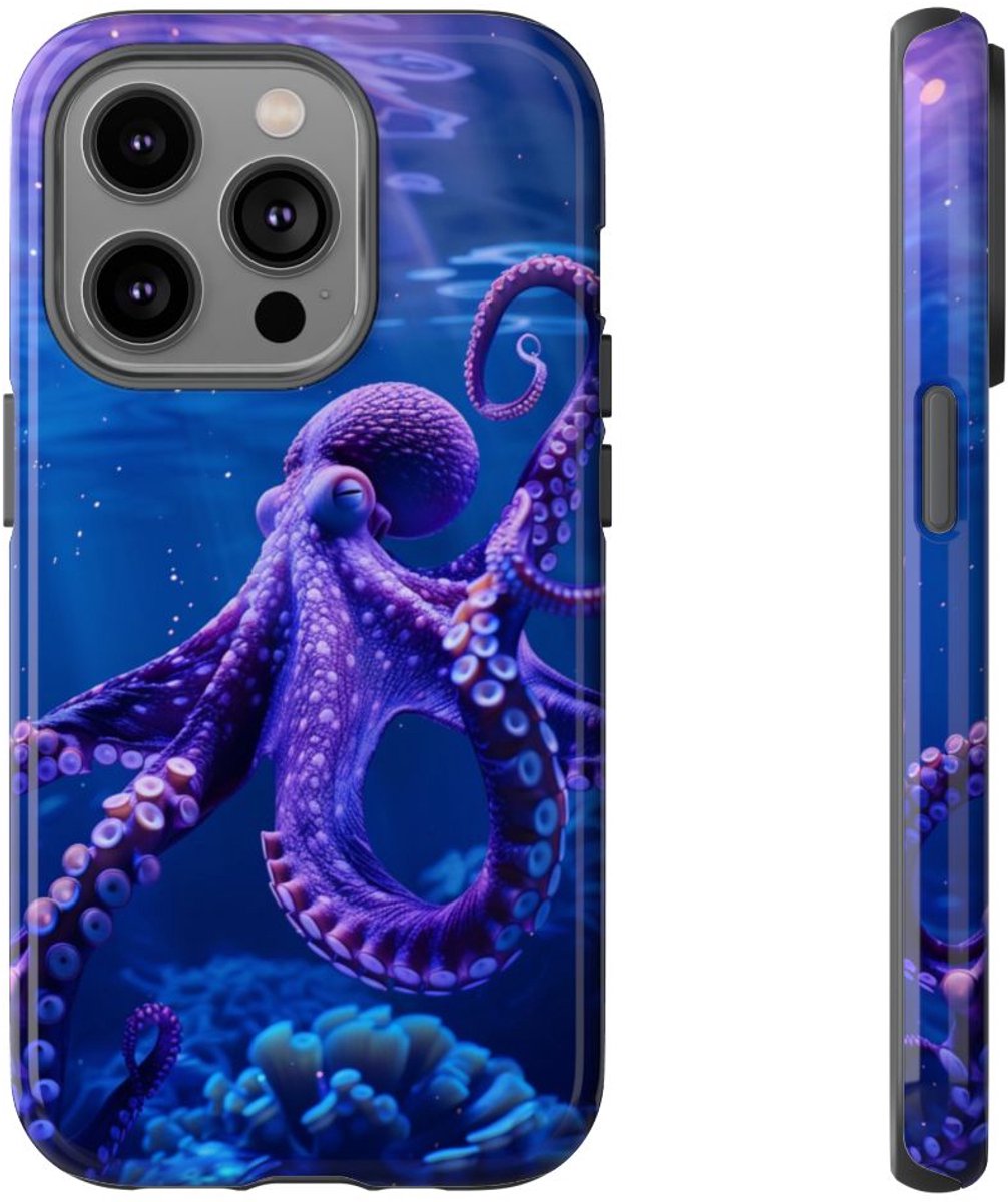 Paarse Octopus Onderwaterlandschap – Telefoonhoesje Geschikt voor iPhone 14 Pro