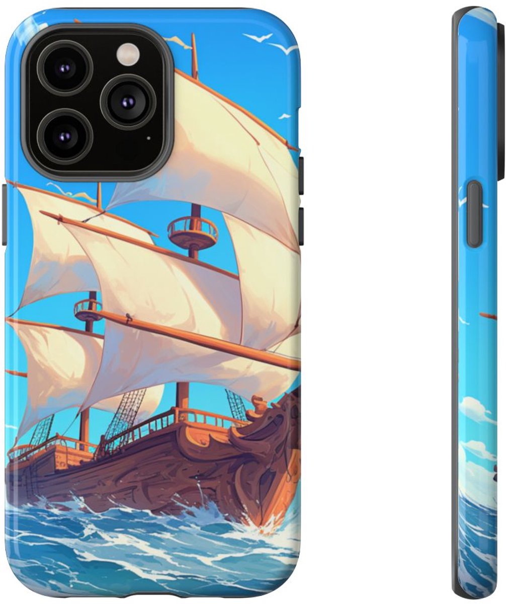 Zeilschip op Blauwe Oceaan – Telefoonhoesje Geschikt voor iPhone 14 Pro Max