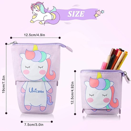 2-in-1 Stand-up Etui – Kattencartoon – 4 Gum-pennen – Siliconen Telescopisch Ontwerp – Voor Jongens En Meisjes – Kawaii Schoolaccessoire