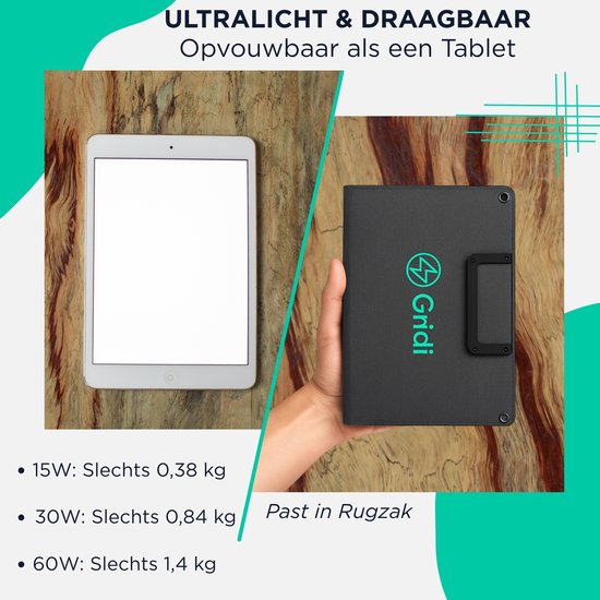 Gridi - Zonnepaneel 30W - Solar panel - opvouwbaar zonnepaneel - zonnepanelen - geschikt voor powerbank van Merkloos — afbeelding 4