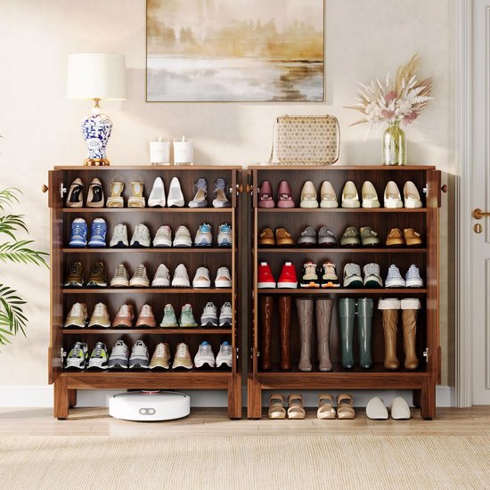 Meuble à chaussures Tribesigns - 5 niveaux - 73 x 35 x 100 cm - Pour 24 paires de Chaussures pour femmes - Moderne - Étagère à chaussures en bois - Étagère à chaussures pratique - Marron