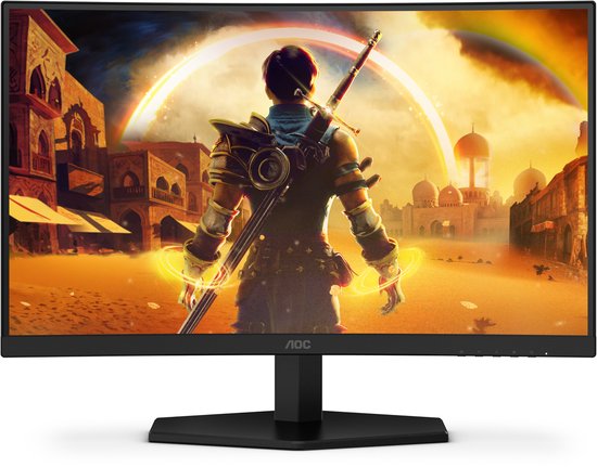 23,6" gebogen monitor met spelafbeelding. Zwart.