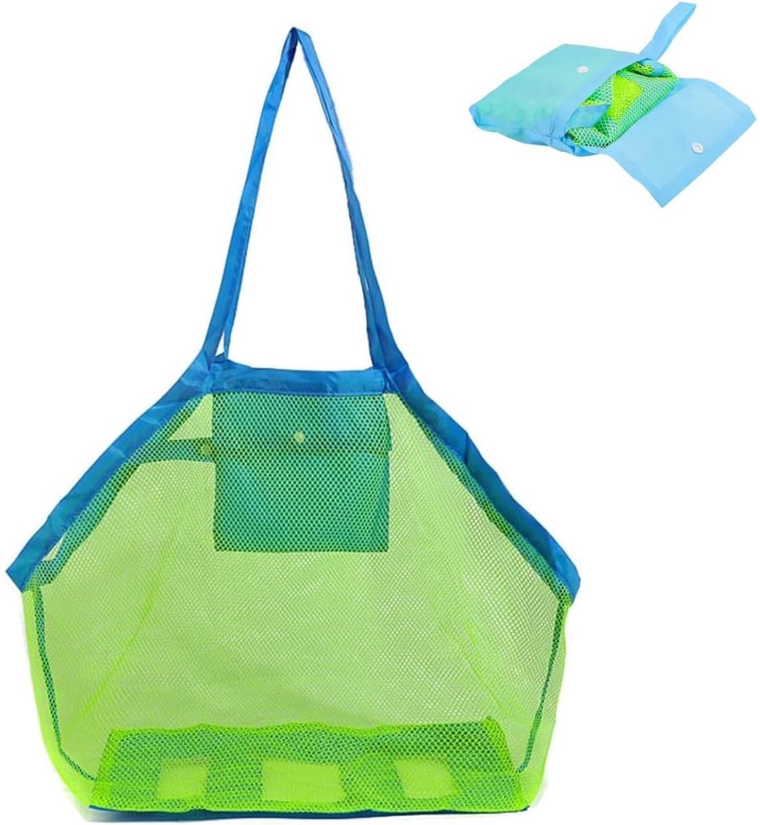 EXCITAT Strandtas voor speelgoed - Grote nettas - Opbergnet voor speelgoed - Opvouwbaar - Ideaal voor zwemmen, strand en reizen - Groen
