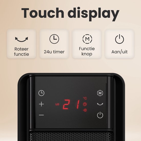 Auronic Elektrische Kachel - 2000W Heater - Keramische Kachel - Tot 30m2 - Roterend - Toren Kachel - Met Afstandsbediening - Zwart