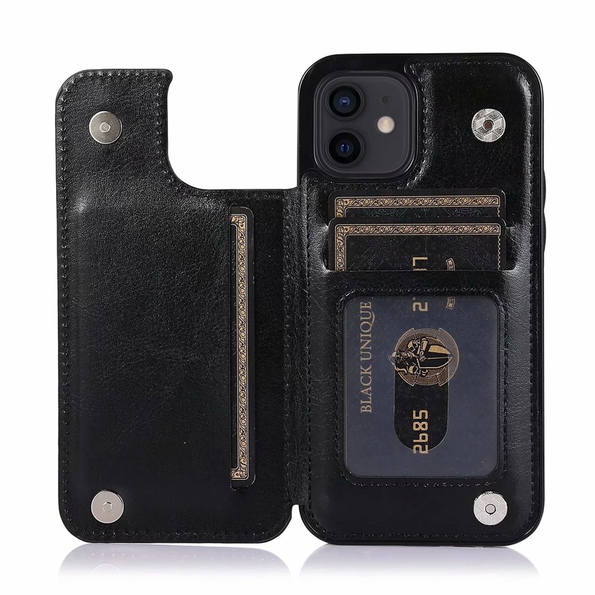 Hoesje geschikt voor iPhone 17 Pro - Backcover - Pasjeshouder - Portemonnee - Kunstleer - Zwart