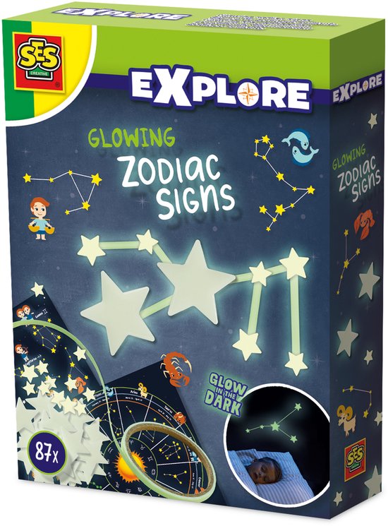 SES Creative - Explore - Glowing Sterrenbeelden - Glow in the Dark Sterren en Tape - Met Sterrenbeelden Kaart