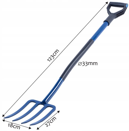 KADAX Hooivork, grafvork met D-greep, mestvork met kop van hoogwaardig staal, ergonomische vork voor tuin, vork, spad, onkruid, stenen, tuinvork, metalen steel van Merkloos	 — afbeelding 3