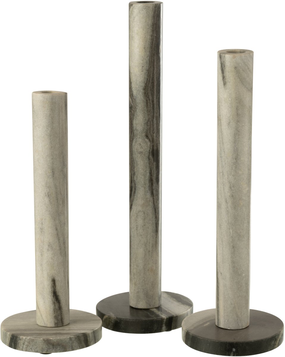 J-Line kaarshouder Marmer - steen - zwart/grijs - set van 3 Zwart - Grijs
