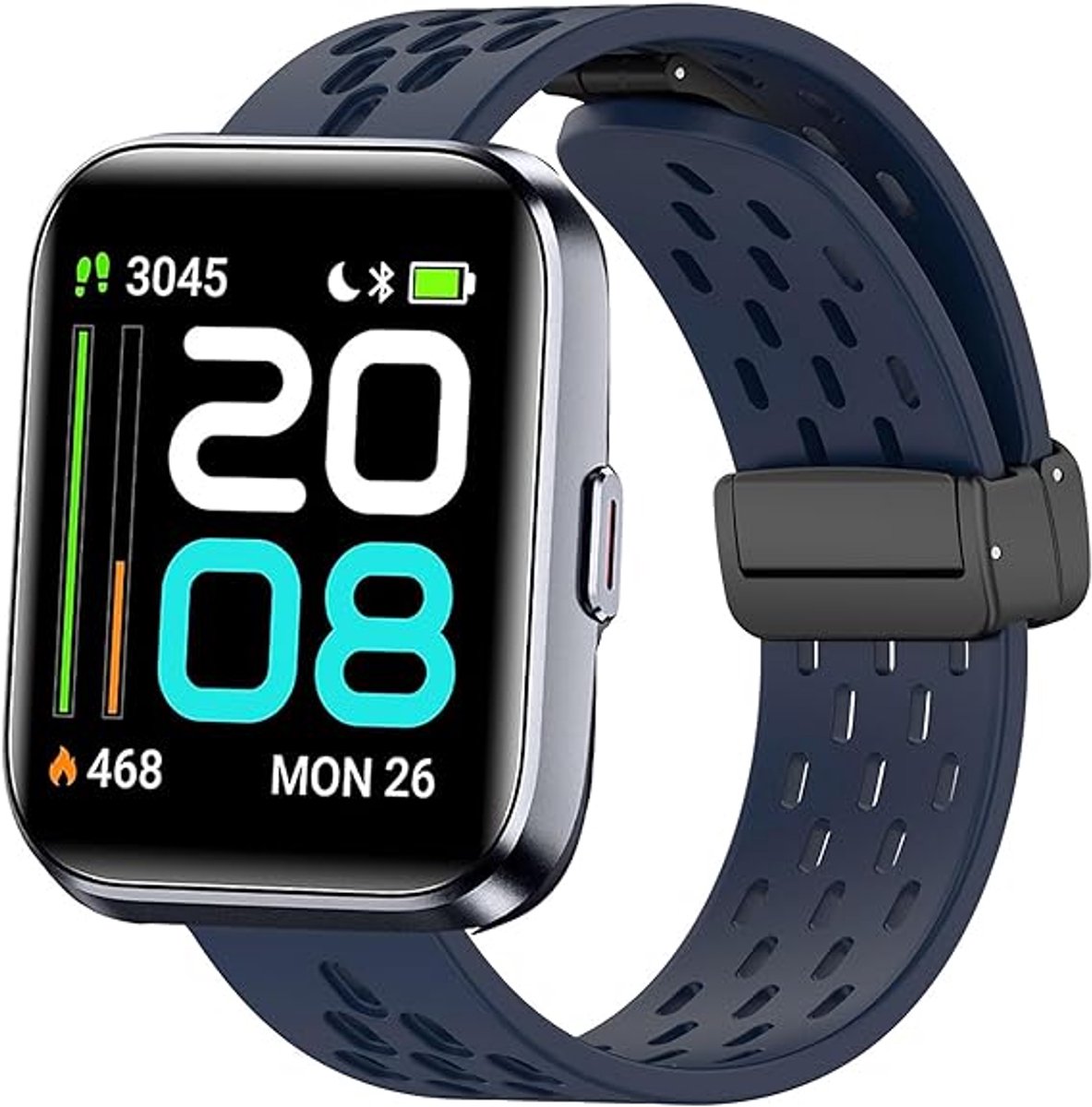 Geschikt voor voor ID208 Plus horlogeband, ademende zachte siliconen sportband met magnetische vlinderlousure vervangbare band, compatibel met Quican, AEAC, WMK ID208 Plus 1,8 inch smartwatch