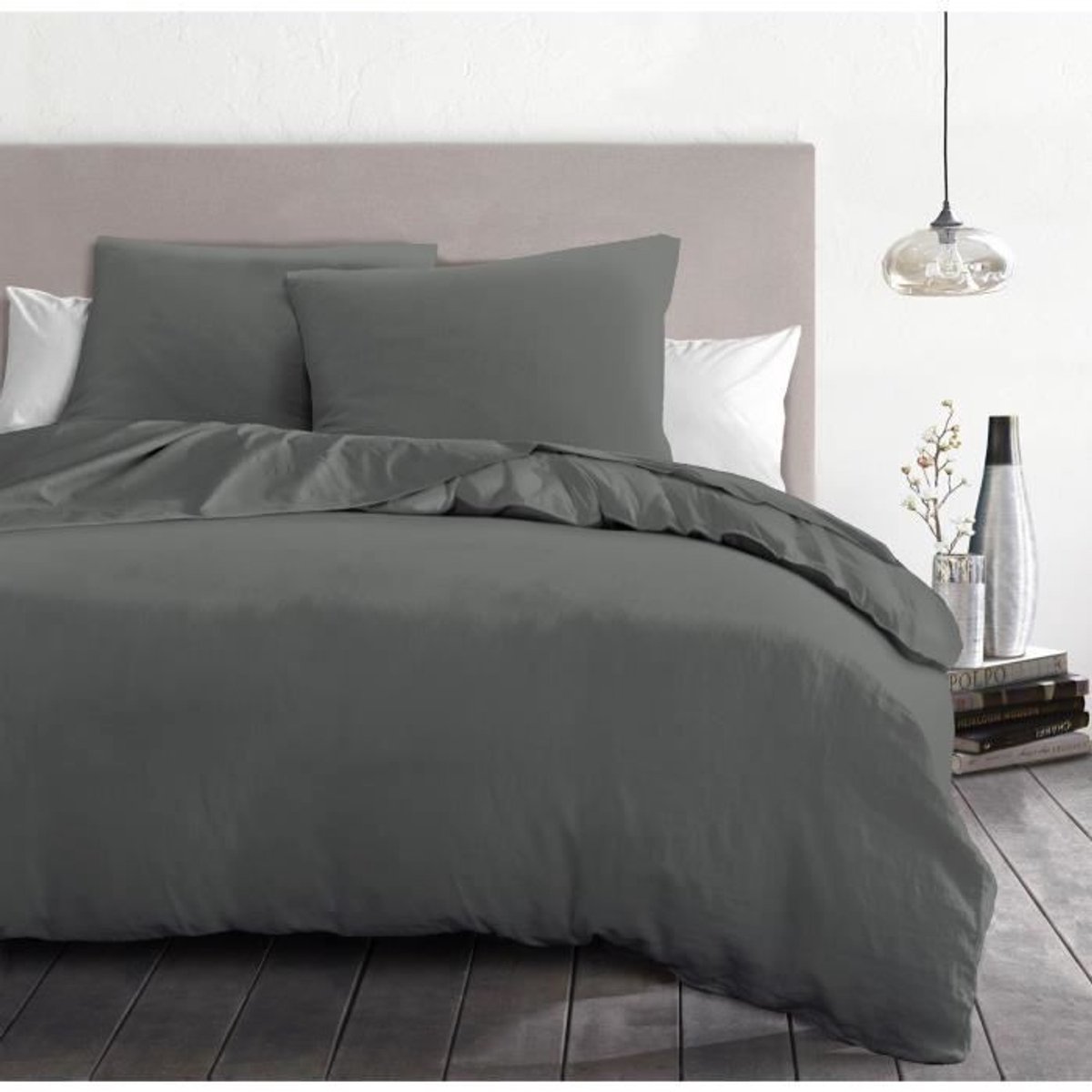 Dekbedovertrekset 3-delig - HOME LINGE PASSION - HP72076 - 82 g microvezel - 220 x 240 cm - Antracietgrijs