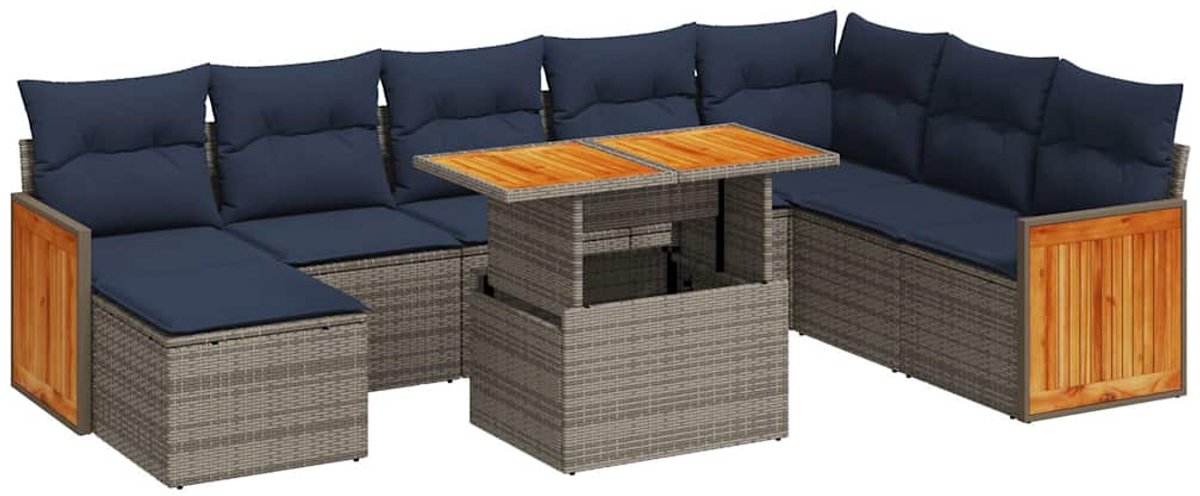 vidaXL 11-delige - Loungeset - met - kussens - poly - rattan - acacia - grijs