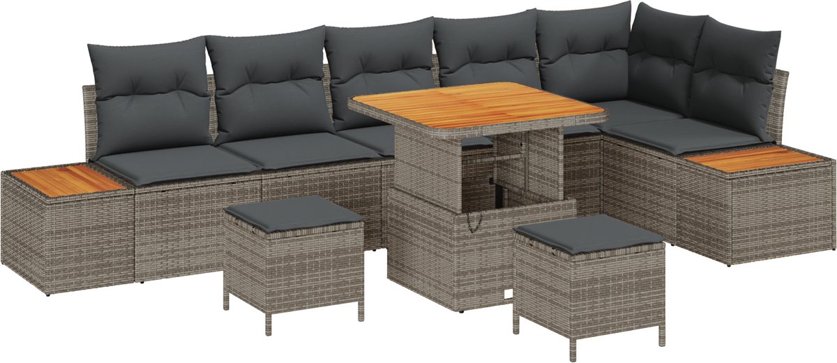 vidaXL - Tuinbank - Set - 9 - pcs - Grijs - poly - rattan
