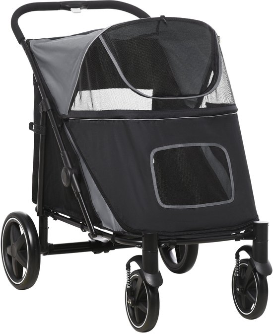 PawHut-Hundwagen-Stahl, Oxford-Gewebe-112L x 65B x 100H cm-Grau