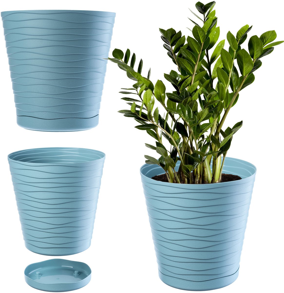 KADAX Bloempot met onderzetter, voor binnen, licht, kunststof, bloempot voor bloemen, planten, huis, ronde bloempot 13 cm, pepermunt