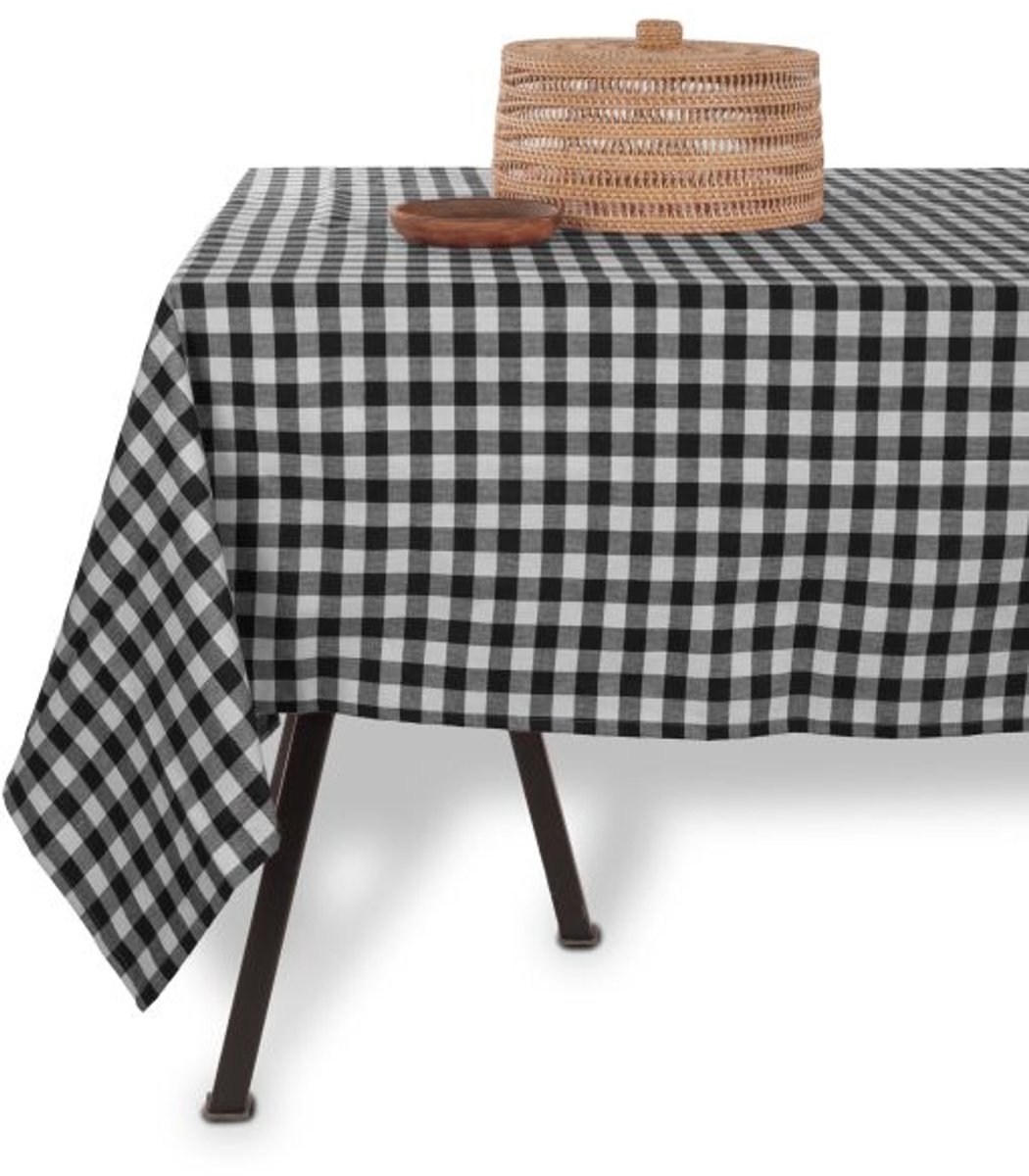 Tiseco - Tafelkleed GINGHAM - Katoen - Geblokt - 150x300 cm, zwart