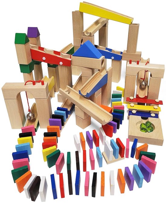 Houten Knikkerbaan Set - Creatief Speelgoed - 200 Onderdelen - Beukenhout