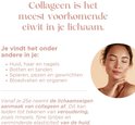 Tekst 'Collageen is het meest voorkomende eiwit' en een foto van een vrouw.