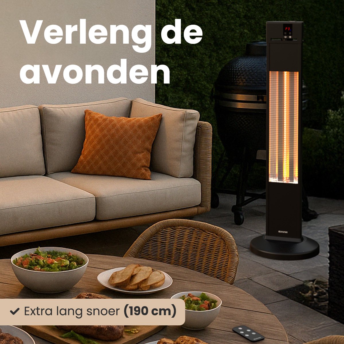 Auronic Terrasverwarmer - Infrarood Verwarming - Staand - 20m2 - Elektrische Heater - 2000W - Afstandsbediening - 3 Standen - Zwart – foto 5