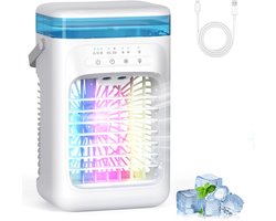 Mobiele Airco Zonder Afvoer – Mobiele Airco Zonder Slang – Ventilator Met 3 Snelheden – Aircooler – Mobiele Airco Voor Slaapkamer – 7 LED kleuren – Compact Ontwerp – Wit