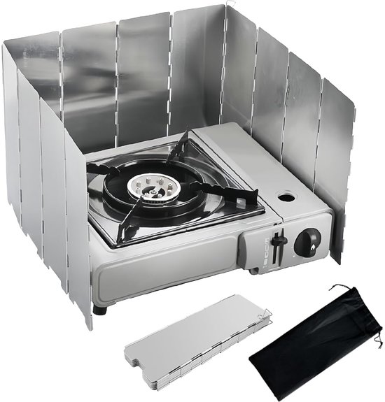 QWORK® Kampeerfornuis Windscherm 10 Lamellen, Lichtgewicht Opvouwbaar Aluminium Voor Buitenovens Gasfornuizen 663896221