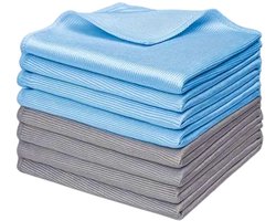 Glasreinigingsdoekjes - Microvezel Glas - 8-pack - 40 × 40 cm - Zacht en pluisvrij - Voor ramen, spiegels, autoruiten, thuis en op kantoor - Grijs en blauw