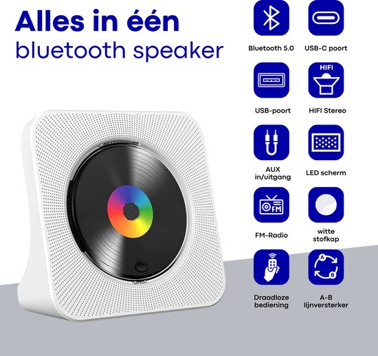 Vizual CD Speler met Bluetooth - Draagbare CD-Speler met HiFi Speakers, FM Radio, LCD Scherm en USB ingang van Vizual — afbeelding 2