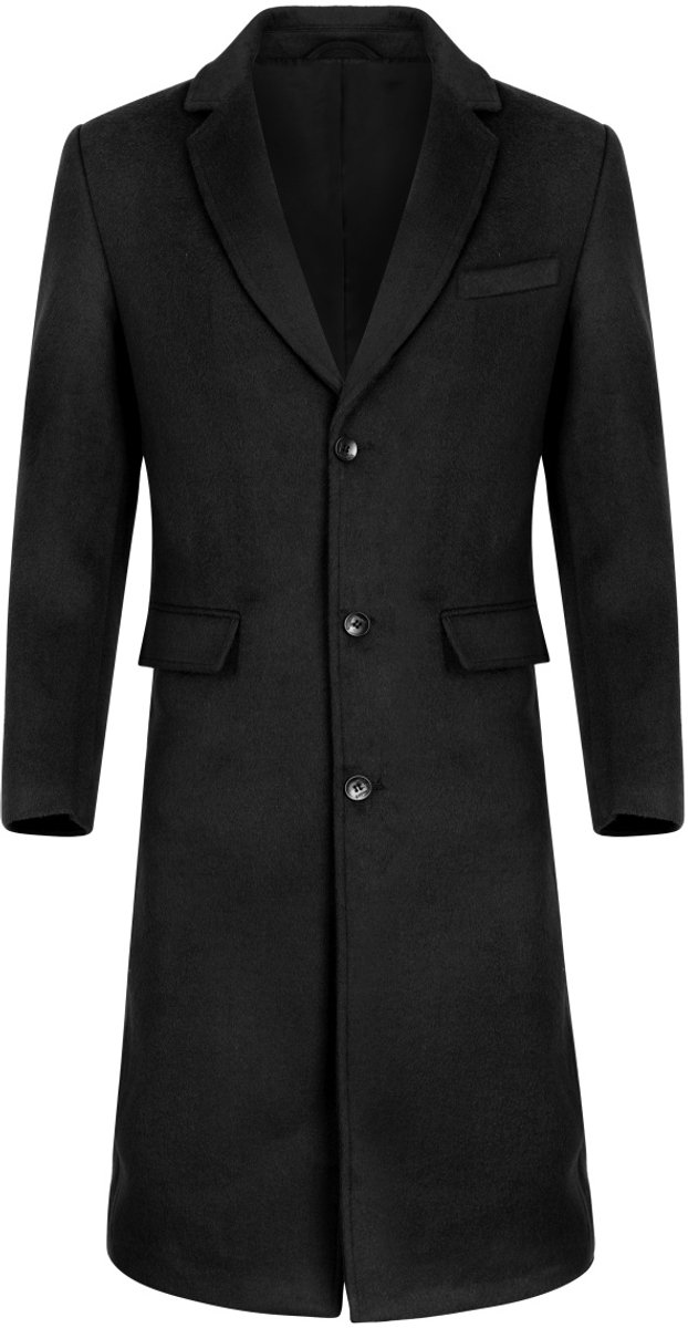 ALLTHEMAN Heren Effen Lange Winterjas tot over de Knie - Wollen Slank fit Warm Jasje - S