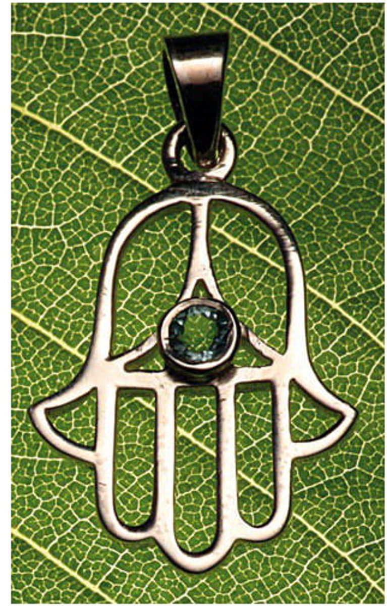 Hanger helende hand met blauwe topaas