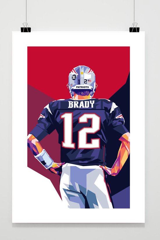 Tom Brady Poster - New England Patriots - American Football - Super Bowl - Sport - Pop Art - posters - formaat 70x100cm - Wanddecoratie - 1693 - Met kader - passe-partouts stijl