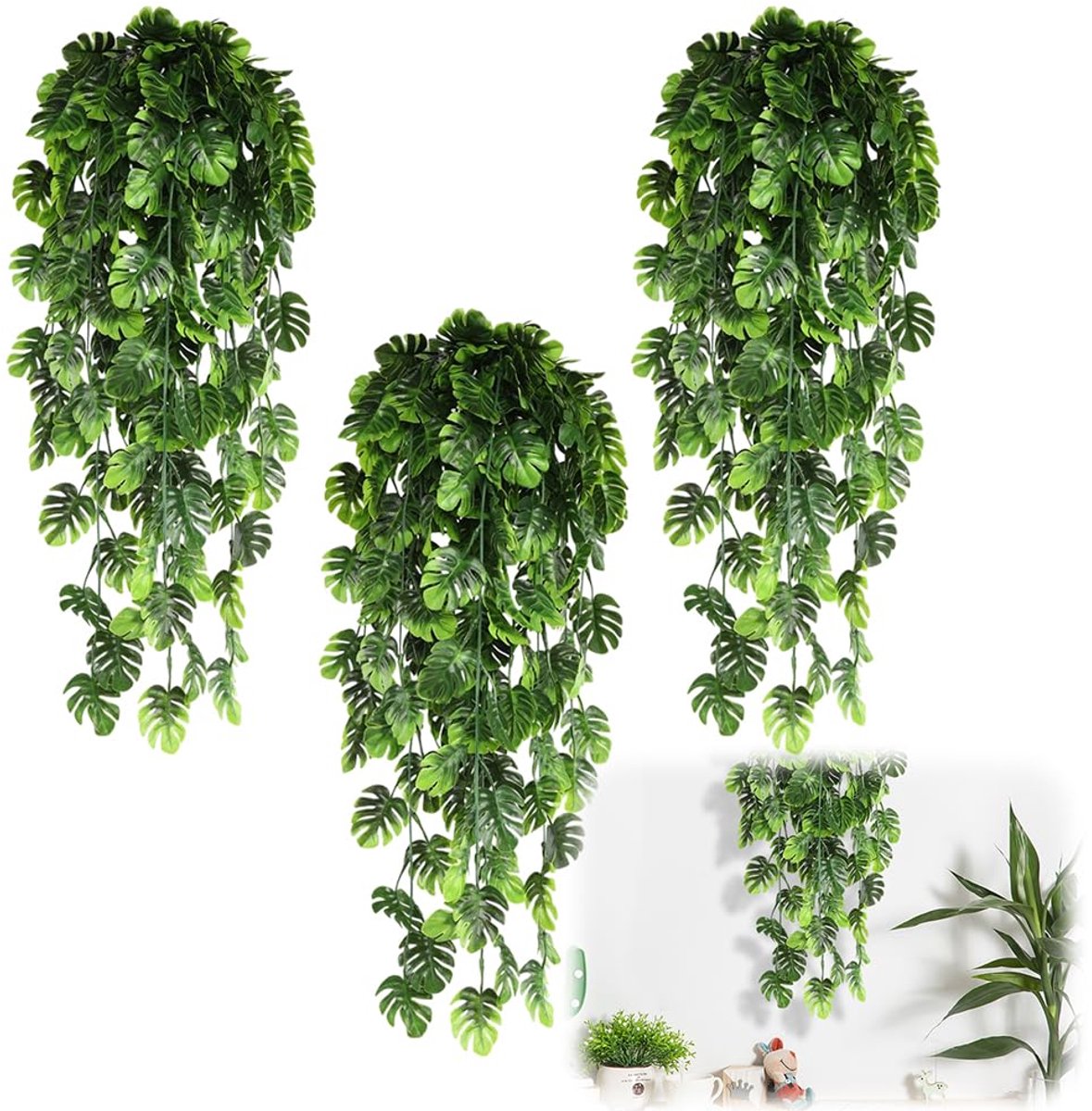 Ibenzoa Set van 3 Decoratieve Kunstplanten voor Binnen en Buiten met Realistisch Uiterlijk groen