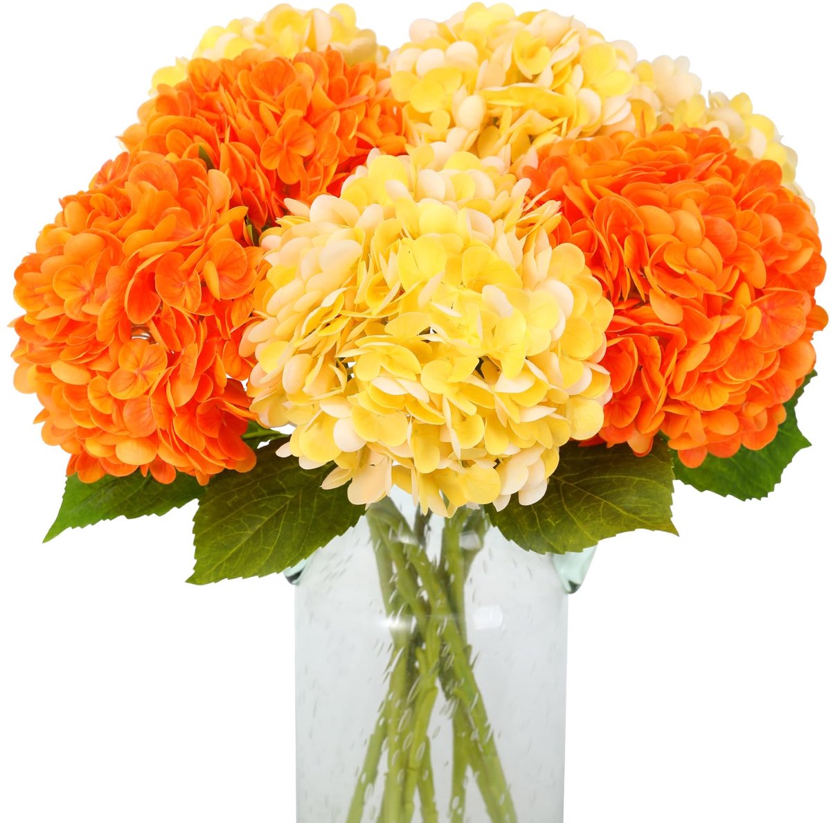 Ibenzoa® Kunstmatige Hortensia-bloemen, Levensechte Bloemstukken voor Elk Interieur, Set van 4, Geel en Oranje, 40 cm