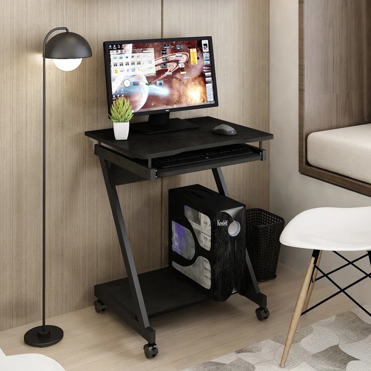 Mila Shop Computerbureau - Computertafel - Werkstudie schrijftafel - Computermeubel - Thuiskantoor meubilair - Toetsenbord beugel - Zwart - 60x48x72cm