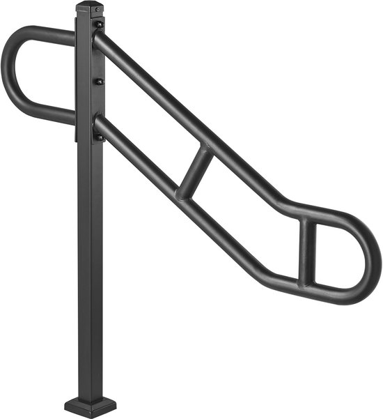 Leuning Met ééN Staander voor 1-3 Treden Buiten, 40,5 Inch L X 35,4 Inch H, U-Vormige Metalen Trapleuning, Op de Grond Gemonteerd Koolstofstaal met Antislip Dwarsbalken