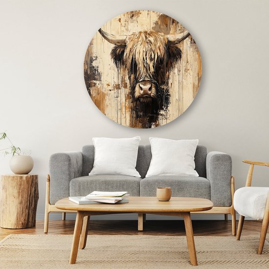 Highlander écossais - Tableau rond vache - Panneau mural rond animal - Expressionnisme - Décoration murale Forex - Posters et tableaux - Cercle mural Forex 50x50 cm