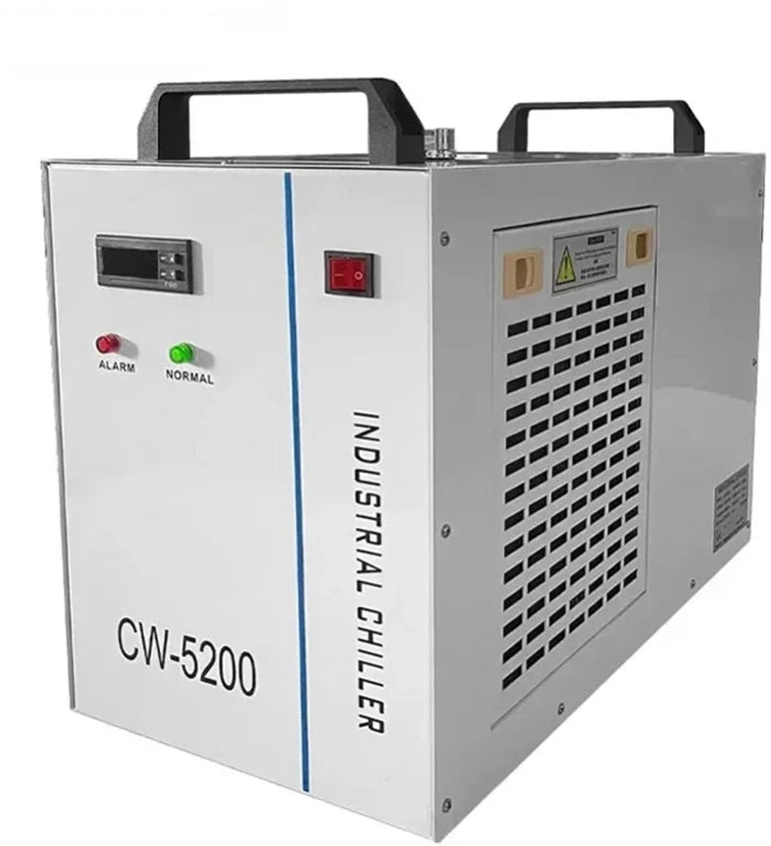 Industriële Waterkoeler - Chiller Industriële - 220V - Luchtgekoeld - 580×290×470mm - 6L Capaciteit – voor Lasergraveermachine Koeling - Waterchiller met Alarmfunctie - 10L/min – Voor CO₂ Laserbuizen tot 130W - Wit