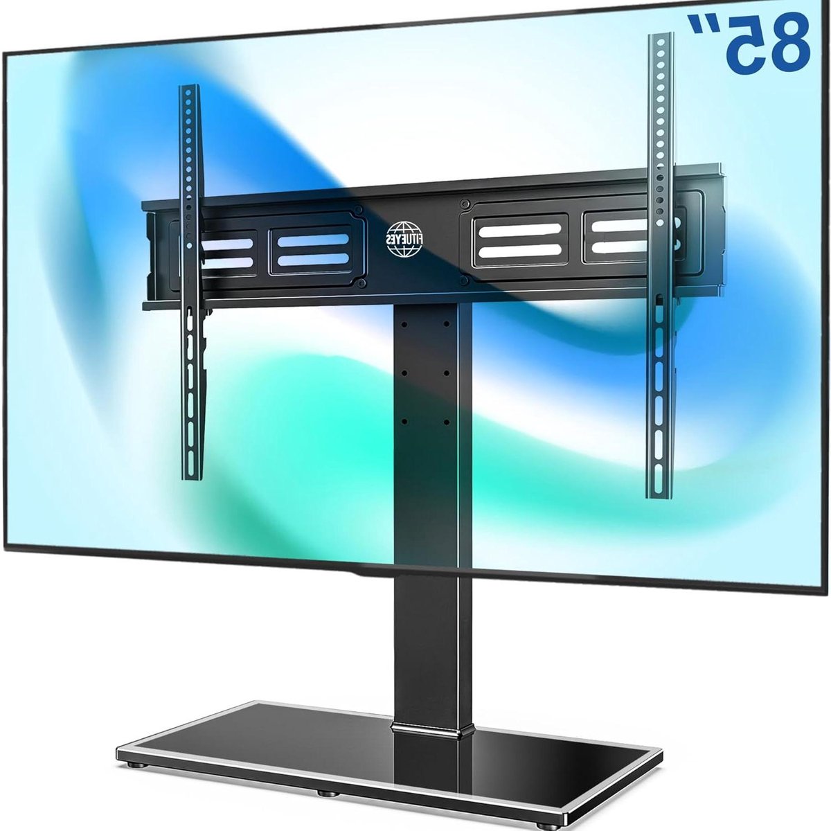 Universal TV Stand for 50 55 60 65 70 75 80 85 inch TVs - 80° Swivel & 12 Height Adjustable - Sturdier 10mm Glass Base & 10cm Tube - Max VESA 800x400mm 50kg