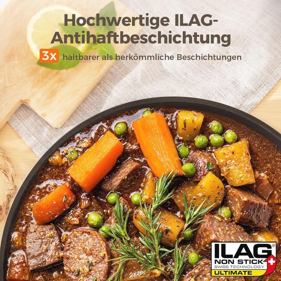 DELARLOCHEF Sauté Pan 28 cm High Rim 9.5 cm: Three-Layer Stainless Steel Pan with Lid, Induction Roasting Dish, Dutch Oven with Lid 5.2 Litres, Full Clad Stainless Steel Pan with Lid