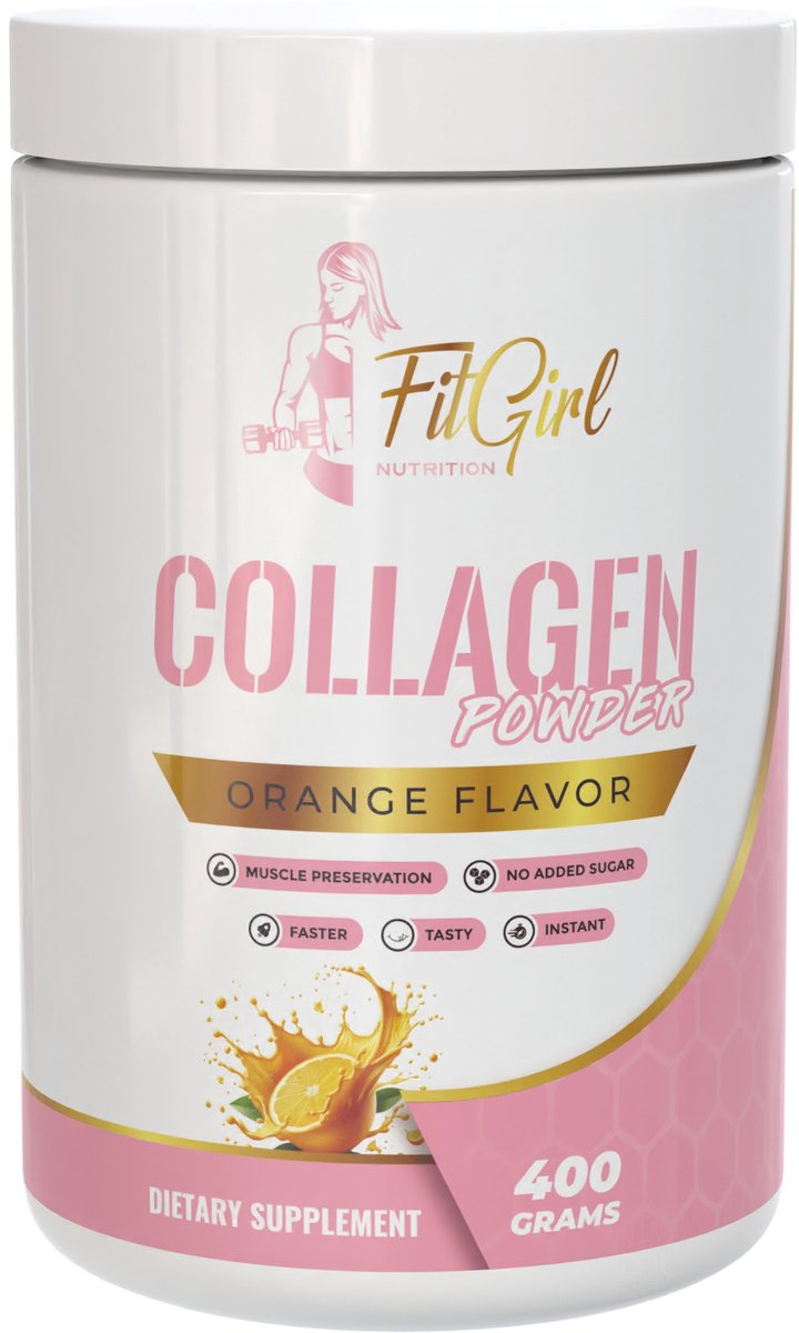 Goedkoopste FitGirl Nutrition | Gehydroliseerd Rund collageen | Orange | 400gr 20 servings | 12,5g collageen per serving | Nutriworld