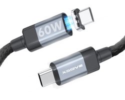 Xssive Magnetische USB C Kabel - 60W Snelladen - USB-C naar USB-C - Geschikt voor Apple CarPlay & Android Auto Oplader Kabel - 1 Meter