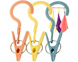 Clip met Haak – Set van 3 Stuks | Wasknijpers I Sterke Wasdroogclip - Wasrek – Ideaal voor Binnen, Buiten & Op Reis!