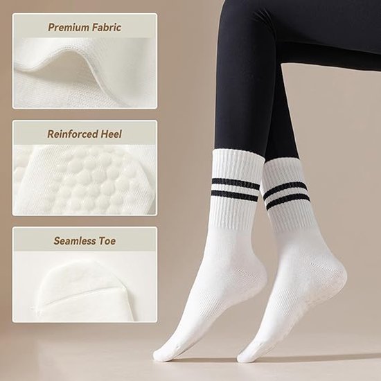 4 paar - Sokken - Dames hoge Pilates antislip sokken - Yoga Pilates Sokken met Grip - Antislip Katoenen Sokken - Yoga Sokken - Antislip enkelsokken - voor Ballet, Dans, Workouts - Wit van Merkloos — afbeelding 2