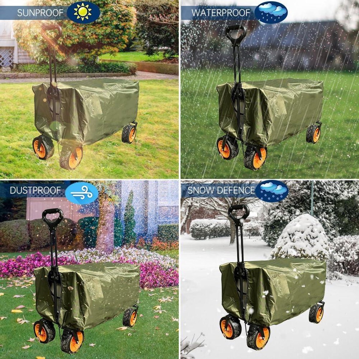 Opvouwbare regenhoes voor transportkar - Waterdicht en stofdicht - Geschikt voor tuin en camping - 210D - Belastbaar tot 100 kg