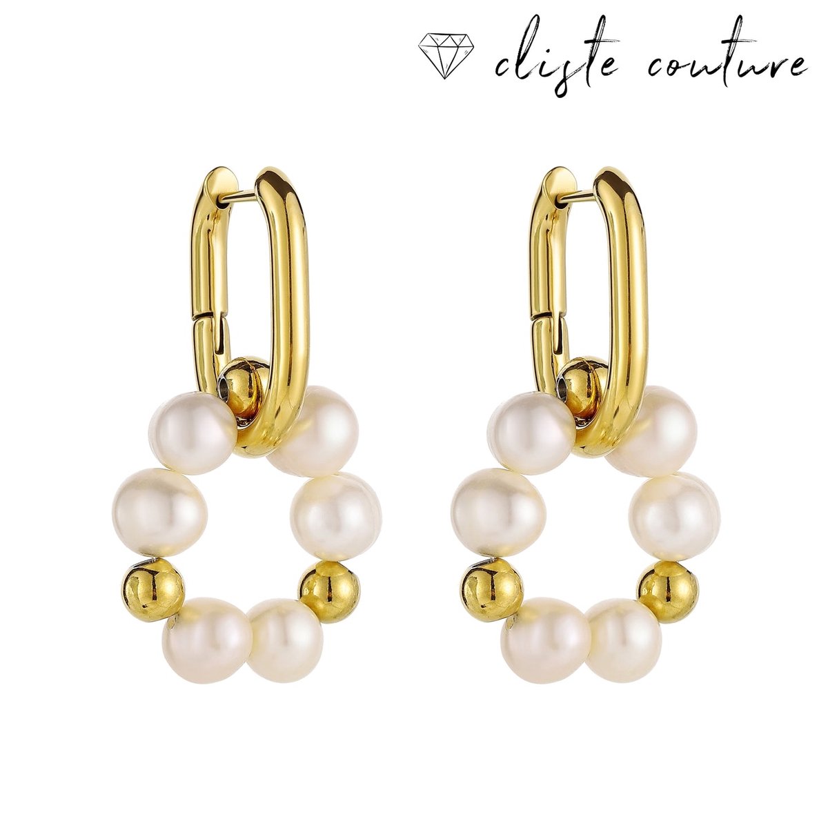 Cliste Couture - Parel Dream Hoop Oorbellen Set - Sieraden - Oorbellen Dames - Verguld - Oorbellen - Goud