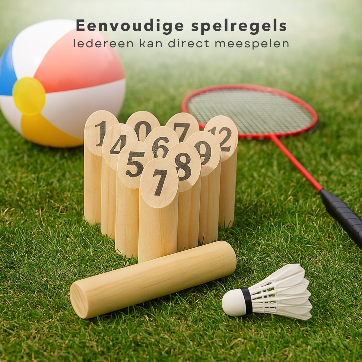 Cheqo® Houten Werp Spel - Kubb Spel - Fins Werpspel - 13-Delig Werpspel - Voor Tuin en Park - Massief Hout — afbeelding 3