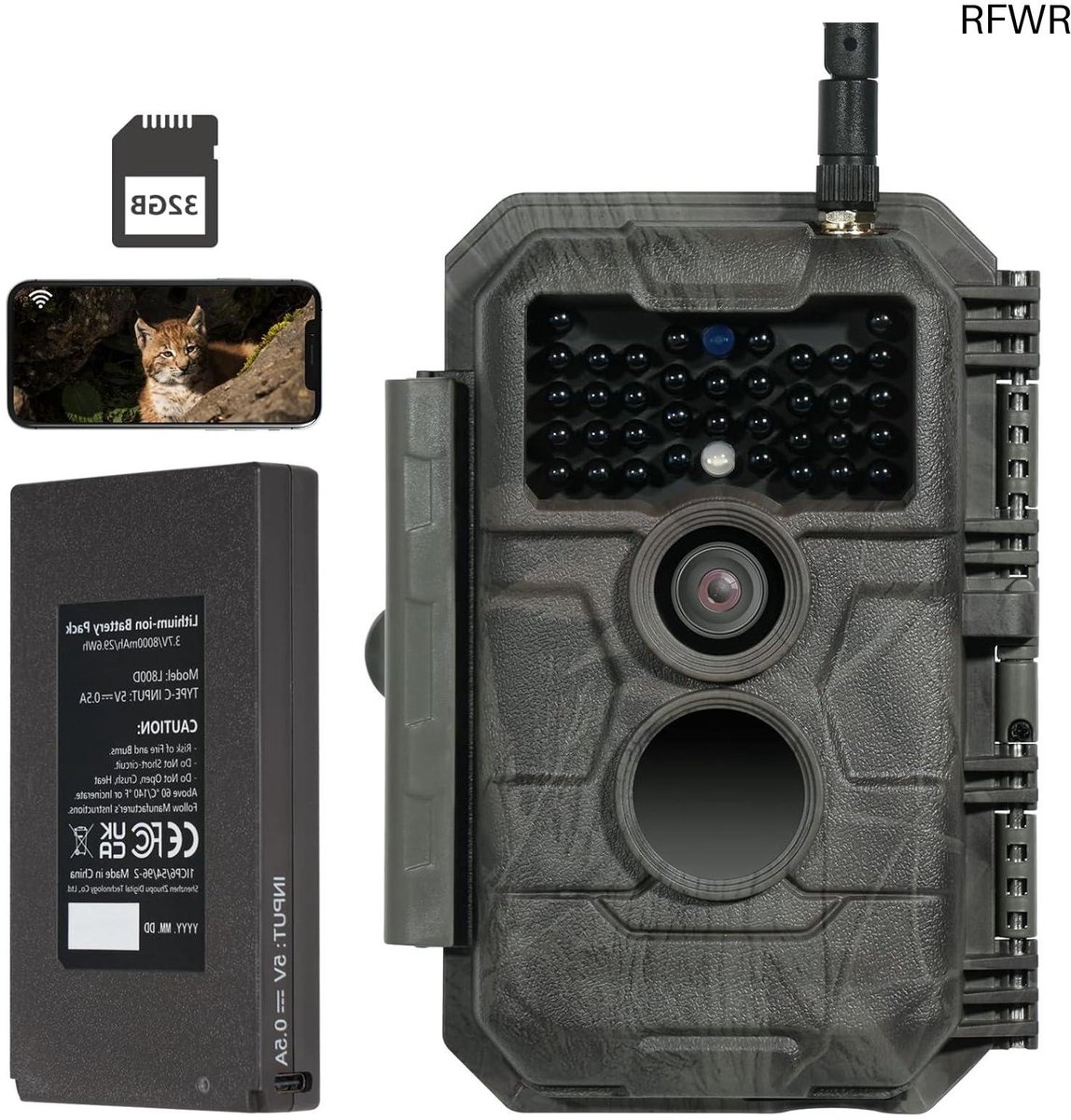 RFWR® Wildcamera met Wifi, Oplaadbare 8000 mAh Batterij en 64 MP Beeldkwaliteit