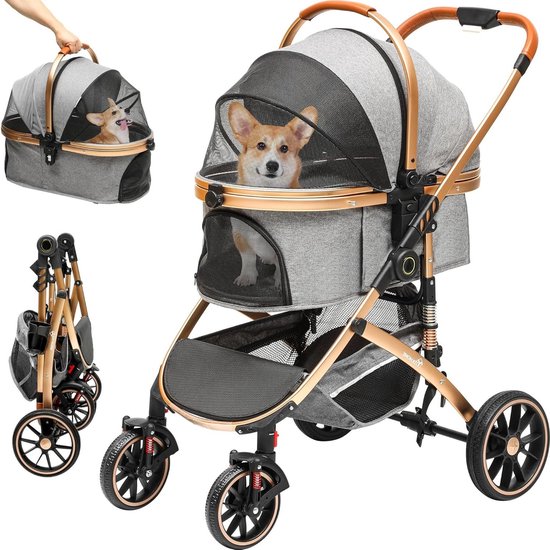 Hondenfietskar & Hondenbuggy 2-in-1, Fietskar Met Reflectoren Voor Middelgrote Honden Tot 20 Kg Oxford Stof Grijs