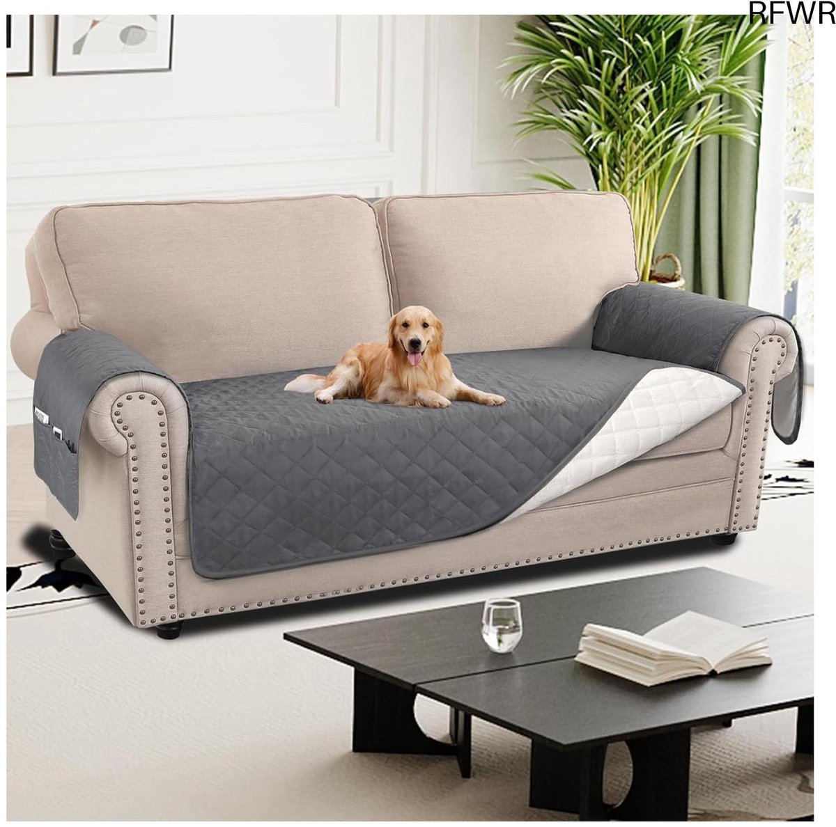 RFWR® Waterdichte oversized 2-zitsbankhoezen met zijvak - Moderne wasbare hoes voor hondenbanken